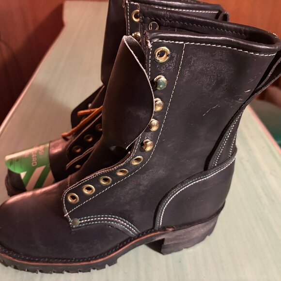 NEW Vtg Georgia Steel Toe Logger Black Biker Punk Boots Mens 7 E Womens 8.5 / 9 - Picture 4 of 11